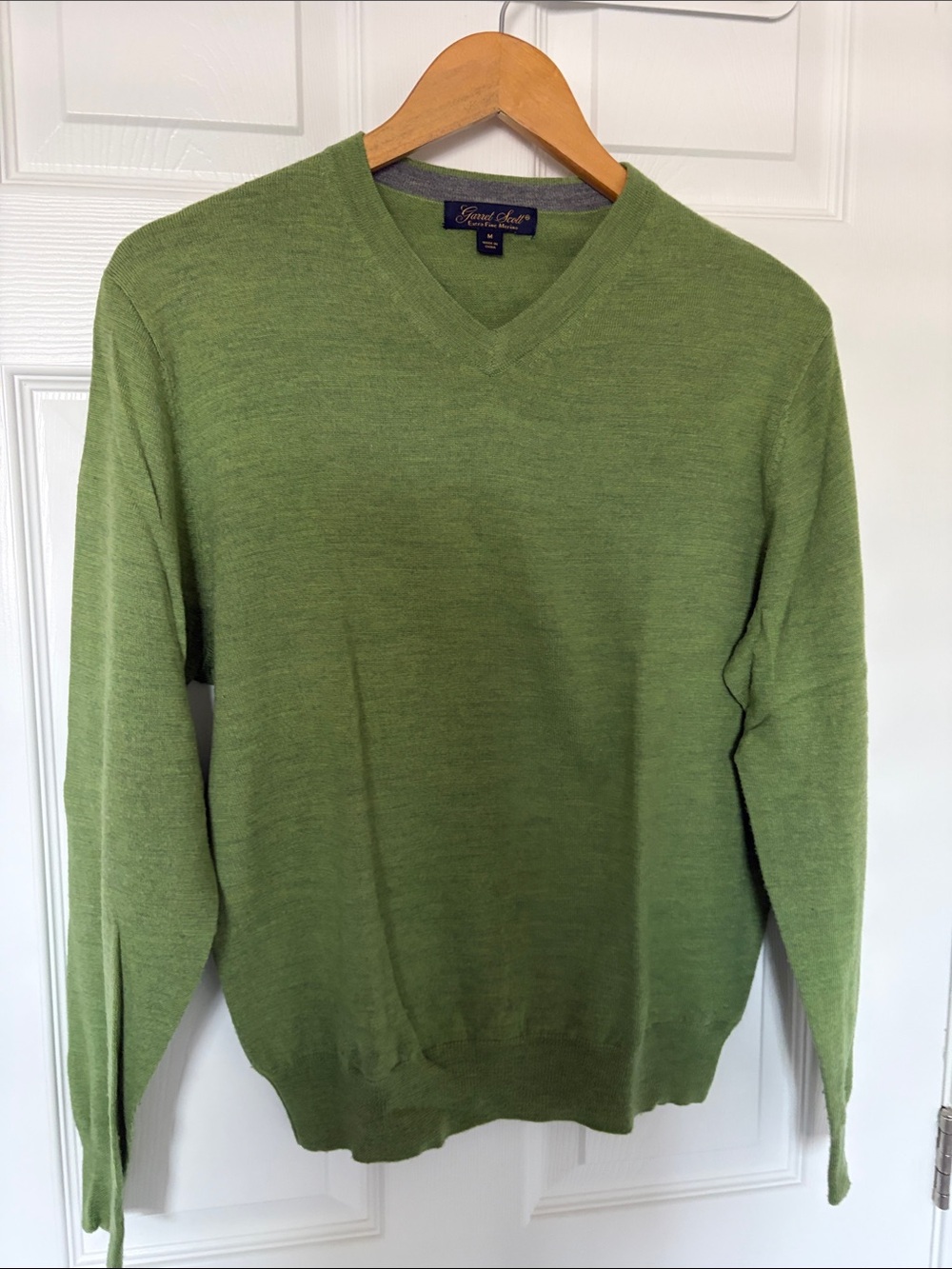 Merino Wool Green V-Neck Sweater
